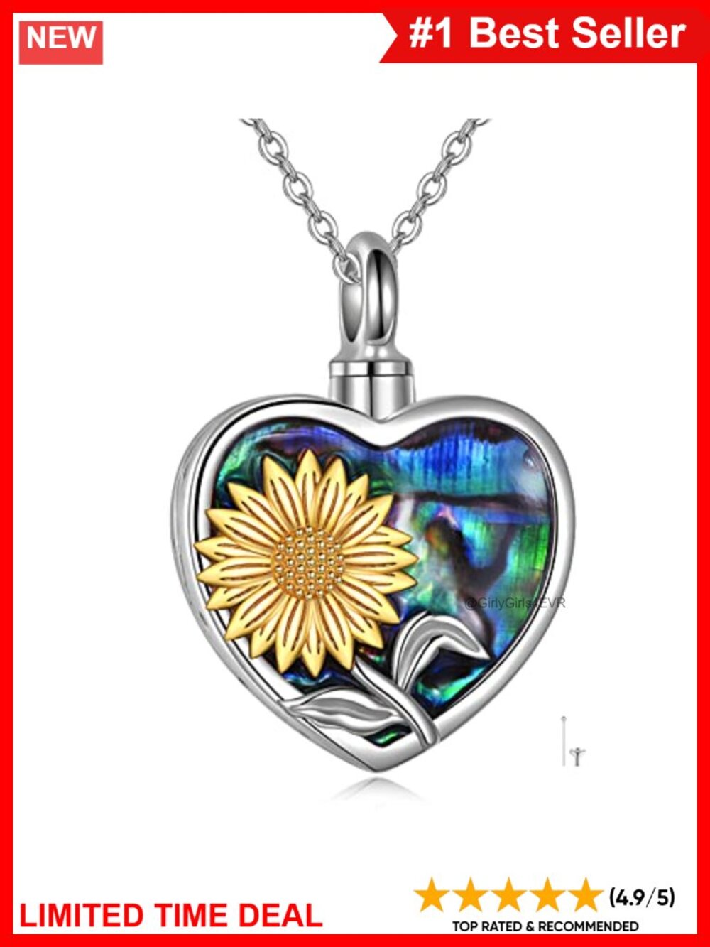 Sterling Silver Sunflower Urn Necklace Abalone Cremation Keepsake Memorial